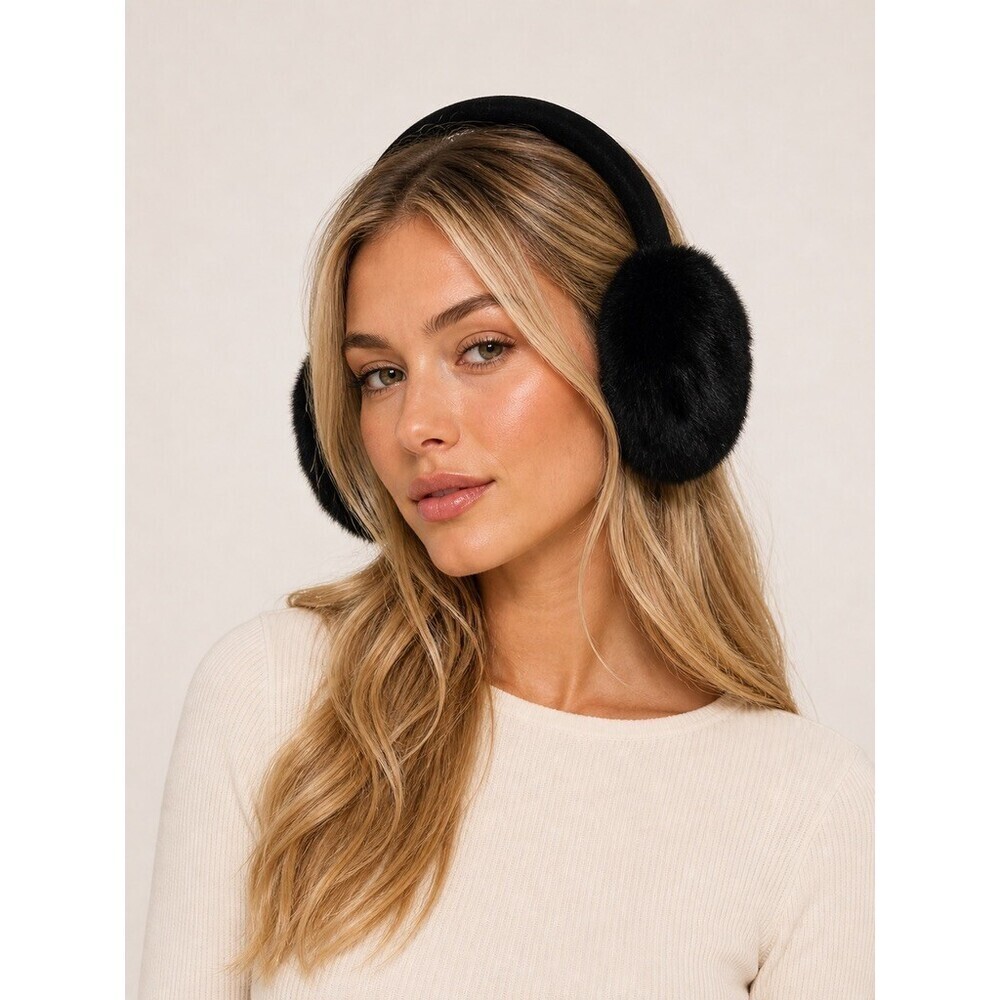 Juicy Couture Vintage Y2K Rabbit Fur Wool Earmuffs Black New With Tags